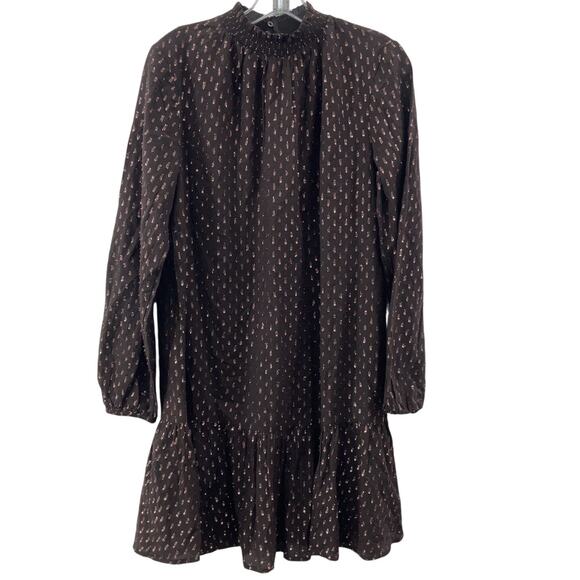 NWT Gap Mock Neck Brown Dotted Embroidered Long Sleeve Mini Dress S Women's - Picture 1 of 5